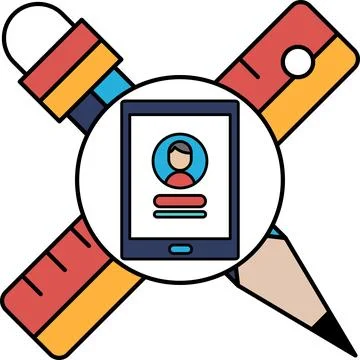 A tablet with a person on it is surrounded by a ruler and a pencil Illustrazione stock