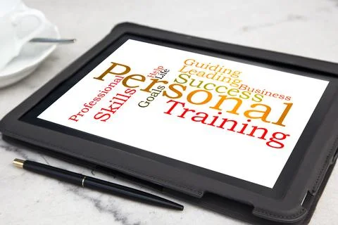 Tablet with personal coaching word cloud Stock Photos