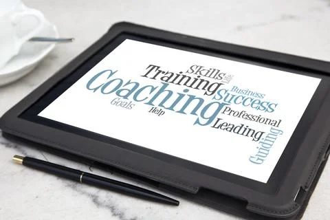 Tablet with personal coaching word cloud Stock Photos