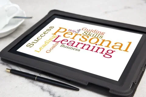 Tablet with personal coaching word cloud Stock Photos