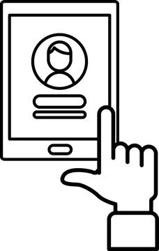 A tablet with a person's face on it and a finger pointing to it Stock Illustration