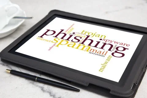Tablet with phishing word cloud Stock Photos