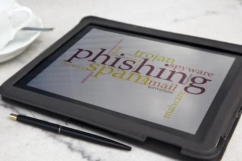 Tablet with phishing word cloud Stock Photos