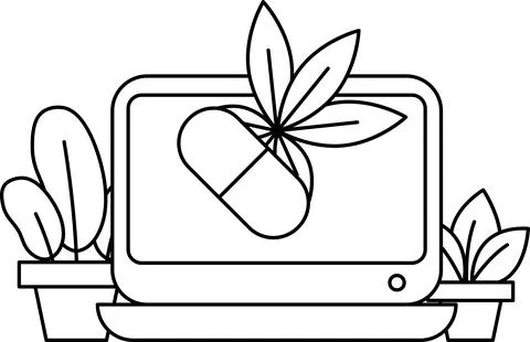 A tablet with a pill on it and a leafy plant next to it Stock-Illustration