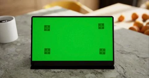 Tablet place on table, Green screen Stock Illustration