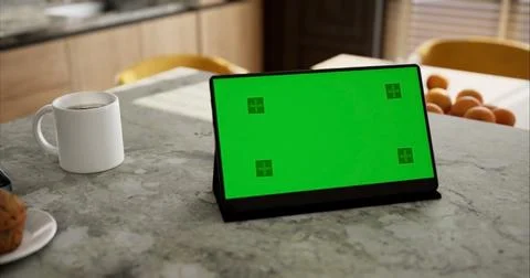 Tablet place on table, Green screen Stock Illustration