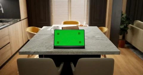 Tablet place on table, Green screen Stock Illustration