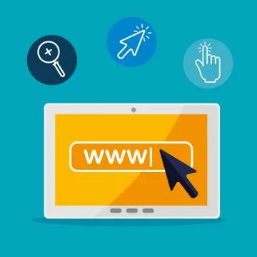 Tablet with pointer arrow pixel cursor Ilustração Stock