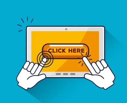 Tablet with pointer hand pixel cursor Stock Illustration