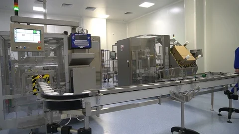 Tablet production conveyor factory Stock Footage 129230141