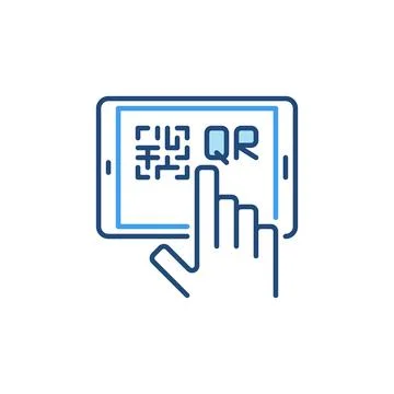 Tablet with QR Code and Hand vector concept colored icon Stock-Illustration