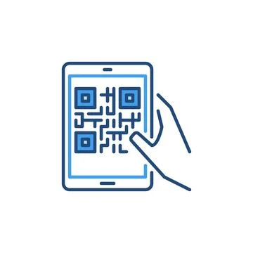 Tablet with QR Code in Hand vector concept colored icon Illustrazione stock