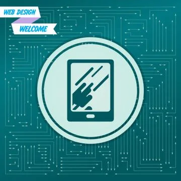 Tablet with the reflection of light icon on a green background,  arrows in di Illustrazione stock