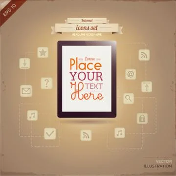 Tablet with retro city background Stock Illustration