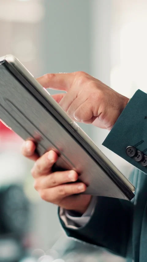 Tablet, salesman and hands and scroll in dealership for car insurance, purchase Stock-Footage 309809812