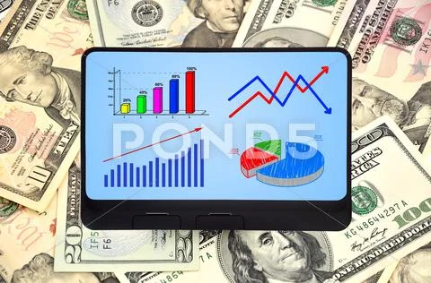 Tablet with scheme growth profits Stock Illustration