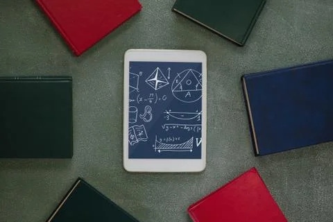 Tablet with school icons on screen Stock Photos
