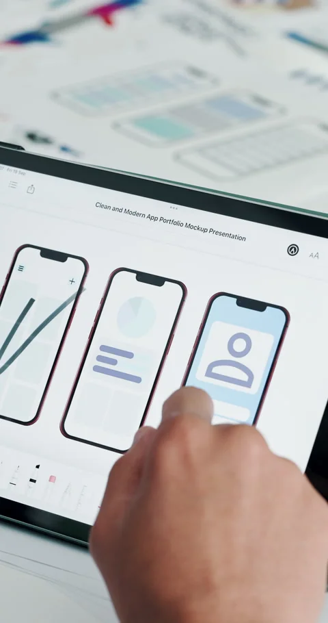 Tablet screen, app development and hands of person in office for mobile Stock Footage 319620517