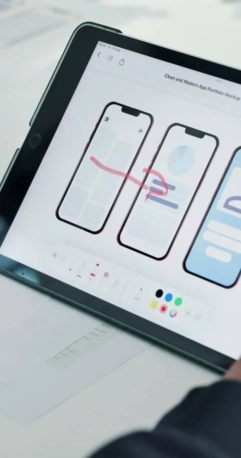 Tablet screen, app development and hands of businessperson in office for mobile Stock Footage 319734034