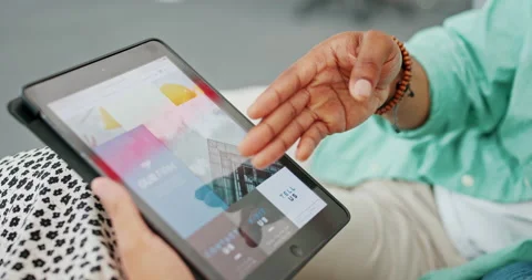Tablet screen closeup, website ux and women hands for planning, web design Stock Footage 231797627