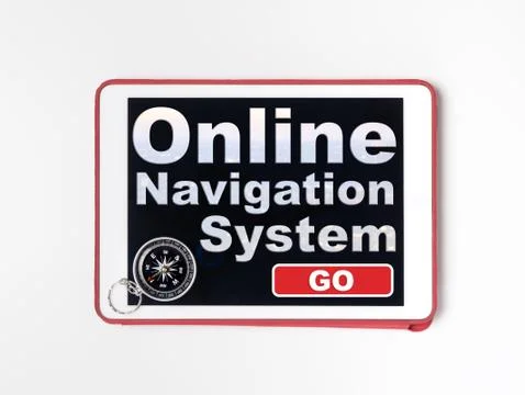 Tablet screen with compass for Navigation system Stock Photos