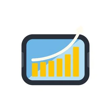 Tablet screen displaying a bar graph and an upward trend line Stockillustratie