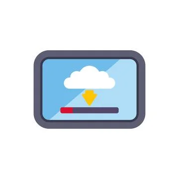 Tablet screen displaying cloud download progress bar イラスト素材