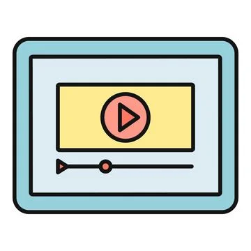 Tablet screen displaying video player interface with play button Illustrazione stock