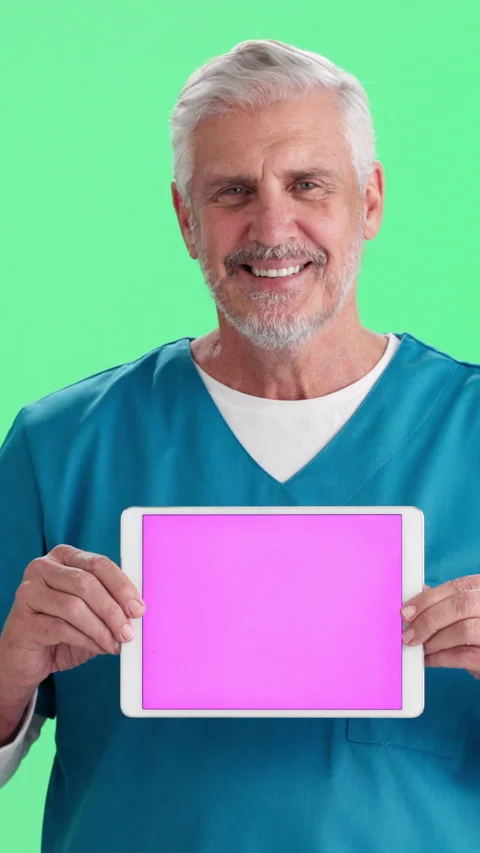 Tablet screen, face and nurse in studio with mockup space for advertising Stock Footage 340612820
