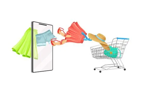 Tablet Screen with Online Shop App and Clothing Items in Shopping Cart Vector Ilustración de archivo