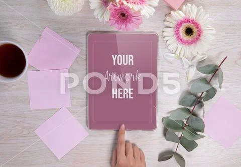 Tablet screen photo mockup PSD Template
