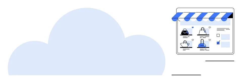 Tablet screen showing e-commerce store interface with various products under  Stock Illustration