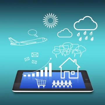 Tablet screen with worldwide business network connection concept Stock Illustration