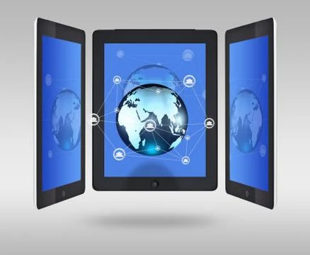 Tablet screen with worldwide business network connection concept Stock Illustration