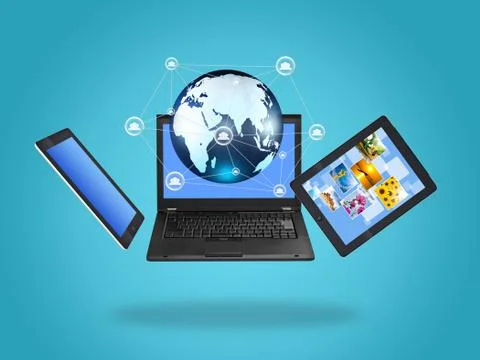 Tablet screen with worldwide business network connection concept Stock Illustration