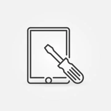 Tablet with Screwdriver linear icon. Vector Device Repair symbol Stock Illustration