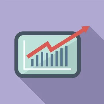 Tablet seo chart icon flat vector. Computer market 스톡 일러스트