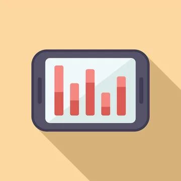 Tablet seo chart icon flat vector. Universal graph Illustrazione stock
