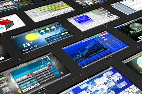 Tablet series black background - 3D illustration.. 스톡 일러스트
