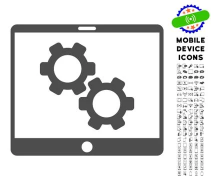 Tablet Settings Gears Icon with Set Stock Illustration