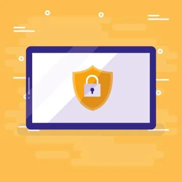 Tablet with shield and padlock Stock Illustration