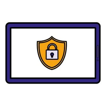 Tablet with shield and padlock Stock Illustration