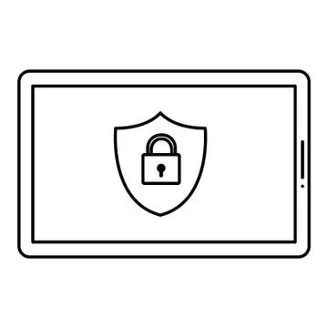 Tablet with shield and padlock Stock Illustration