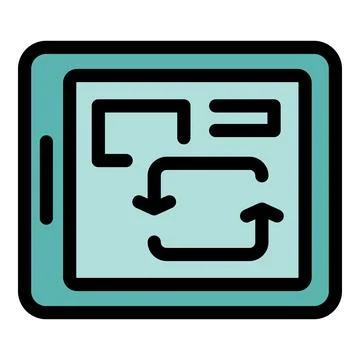 Tablet showing algorithm with download and upload arrows Stock Illustration