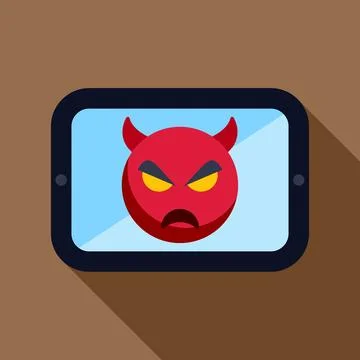 Tablet showing angry red devil emoji concept 스톡 일러스트