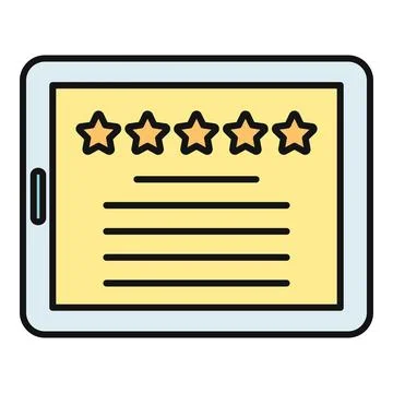 Tablet showing five stars for customer review and rating Stock Illustration