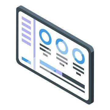Tablet showing infographic data with charts and statistics Illustrazione stock