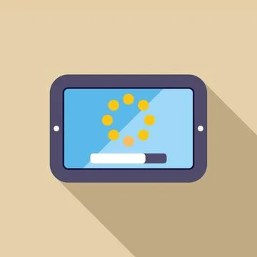 Tablet showing loading status bar and buffering icon Stock Illustration