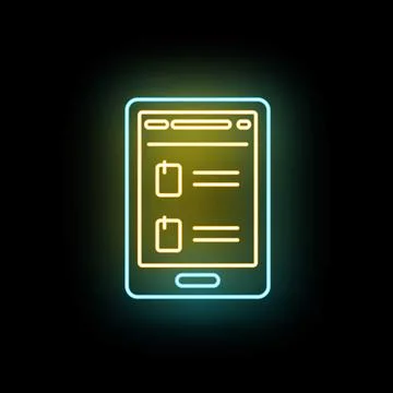 Tablet showing shopping list app neon interface Stock-Illustration