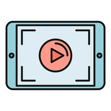 Tablet showing video player screen with play button Illustrazione stock